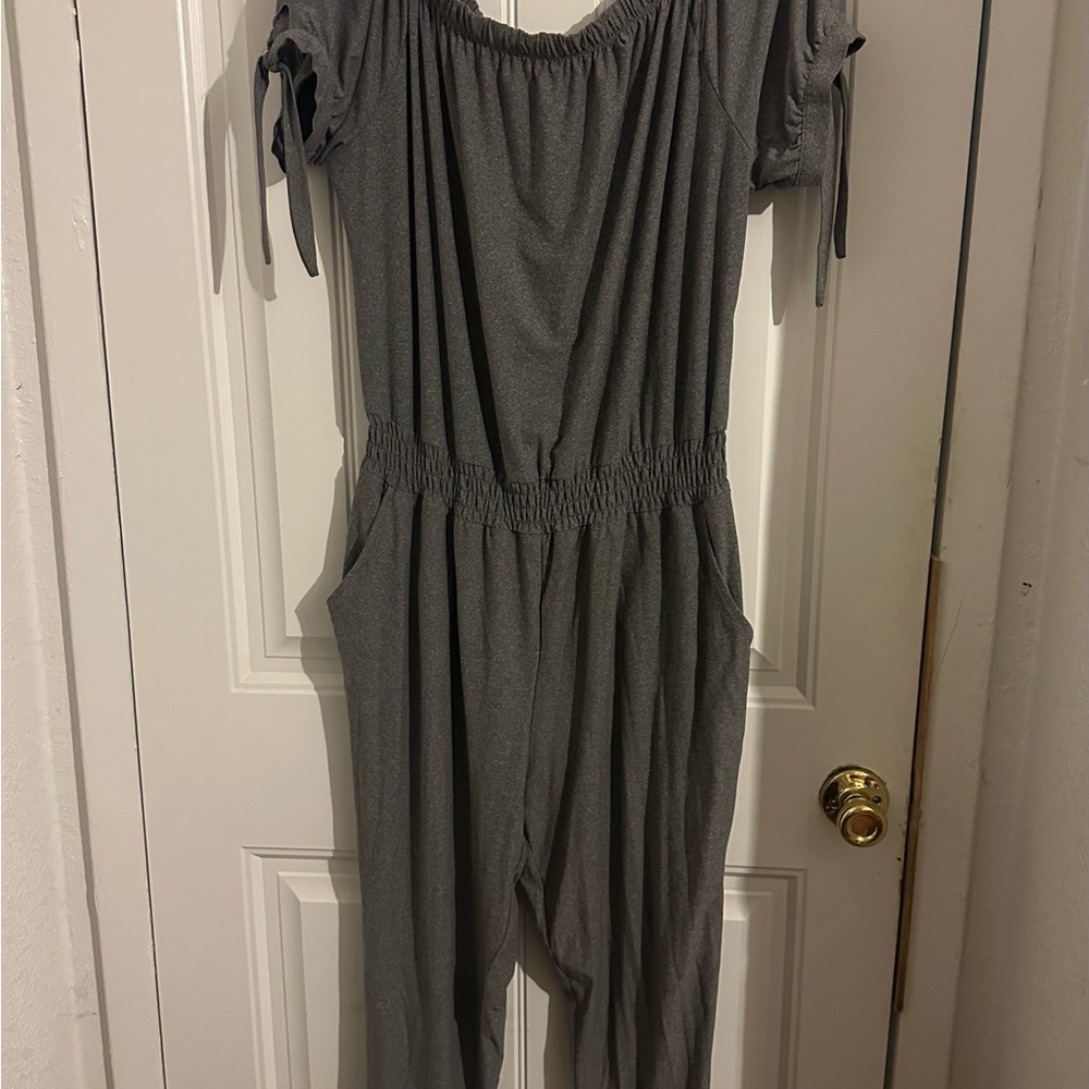 Gray Off-Shoulder Jumpsuit